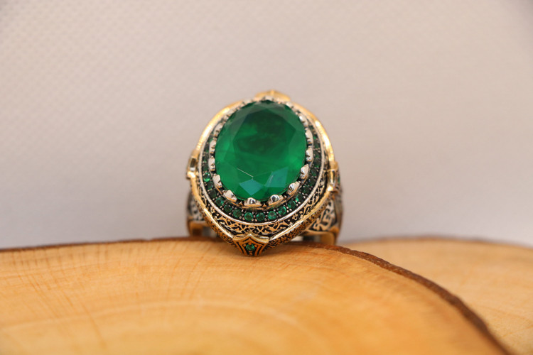 انگشتر نقره مردانه آپاتیت سبز