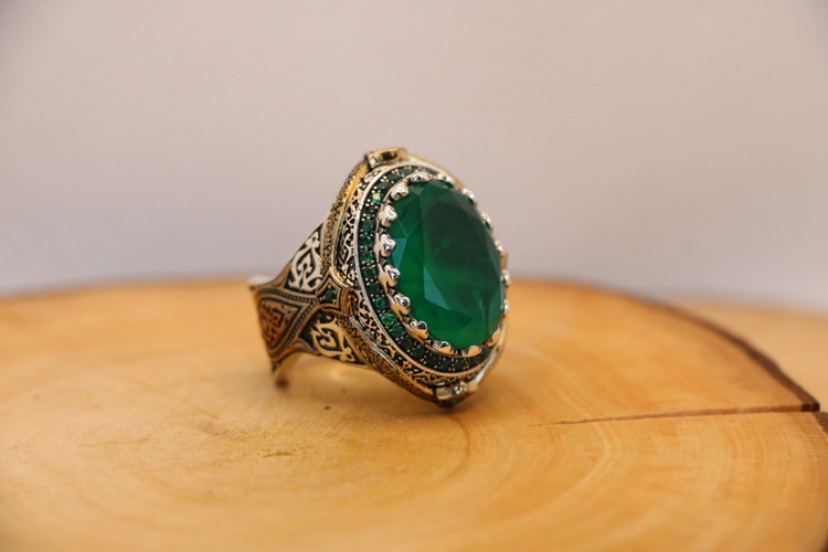 انگشتر نقره مردانه آپاتیت سبز