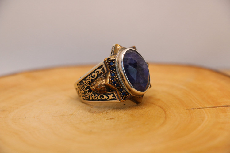 انگشتر نقره مردانه لاجورد طرح ستاره 8 پر