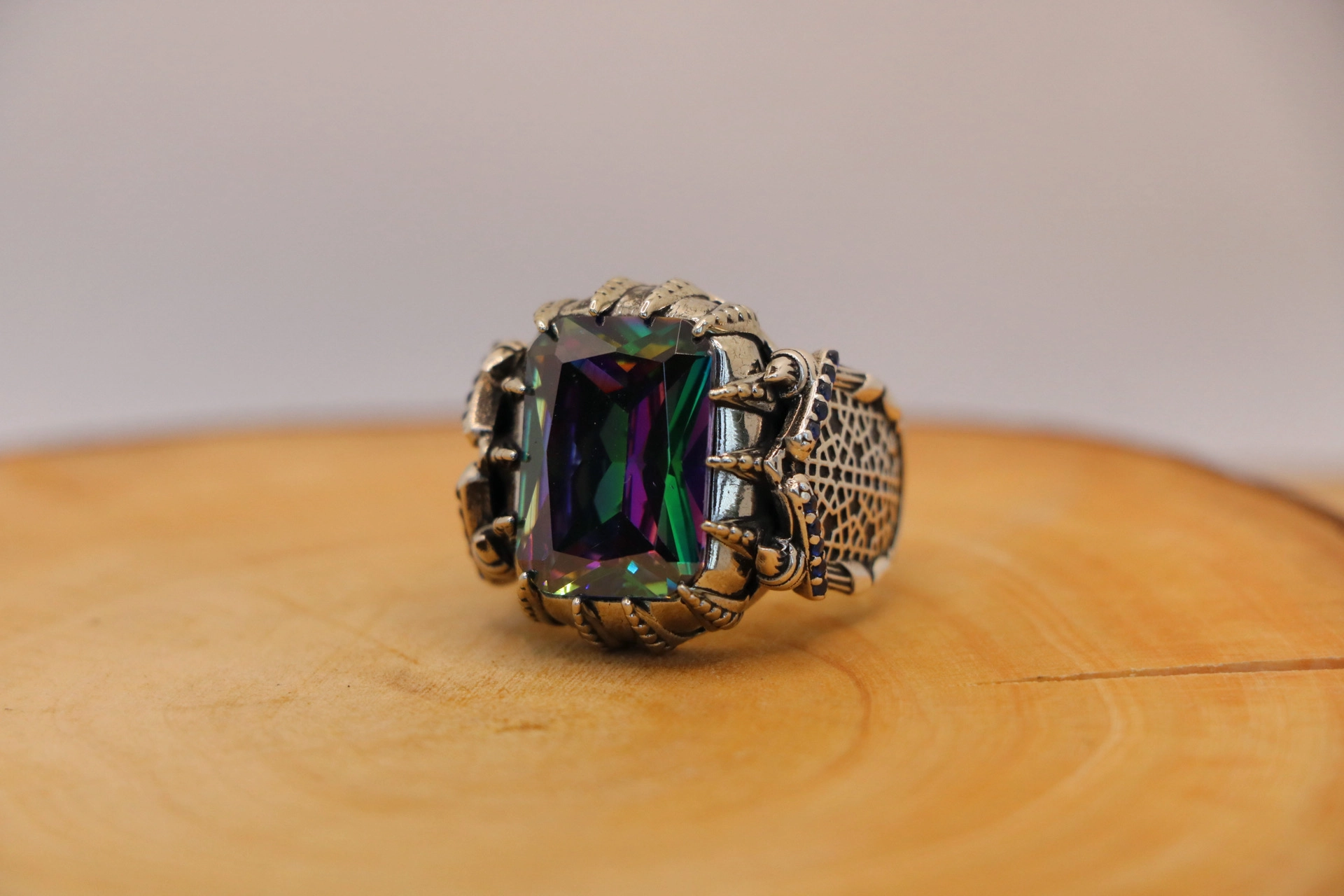 انگشتر نقره مردانه کوارتز هفت رنگ