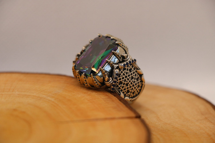 انگشتر نقره مردانه کوارتز هفت رنگ