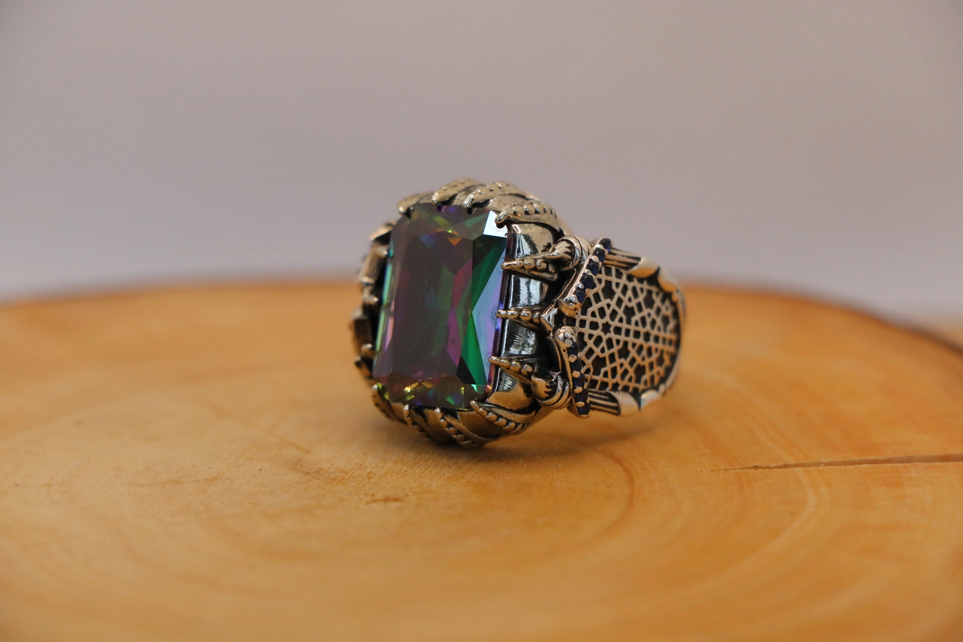 انگشتر نقره مردانه کوارتز هفت رنگ