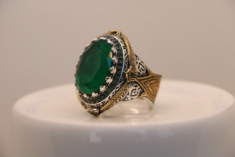 انگشتر نقره مردانه آپاتیت سبز