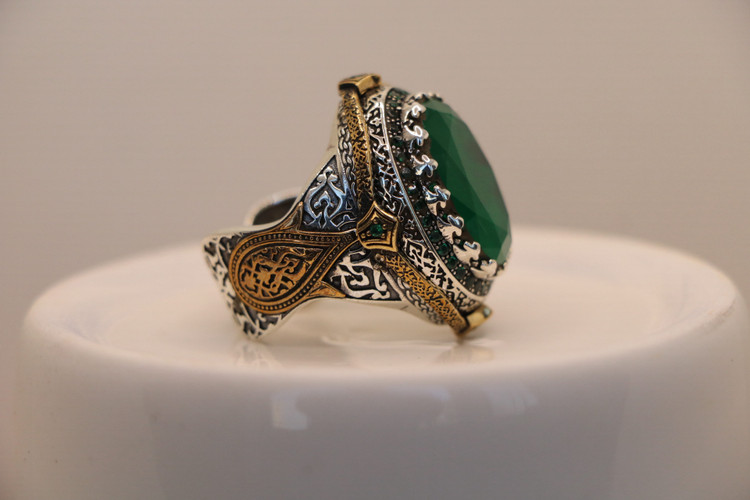 انگشتر نقره مردانه آپاتیت سبز
