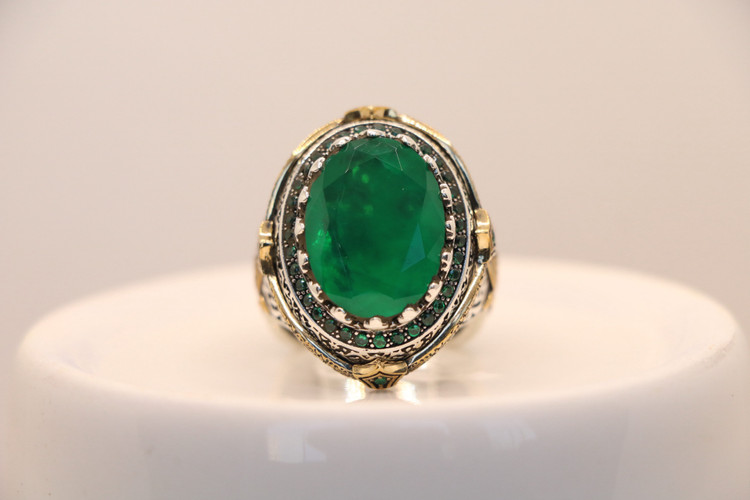 انگشتر نقره مردانه آپاتیت سبز