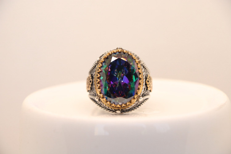 انگشتر نقره مردانه کوارتز هفت رنگ بیضی