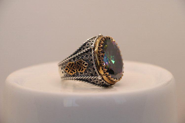 انگشتر نقره مردانه کوارتز هفت رنگ بیضی