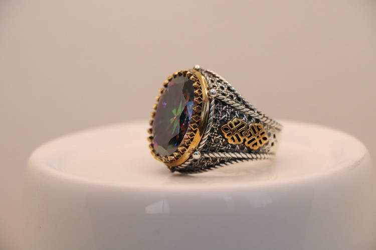 انگشتر نقره مردانه کوارتز هفت رنگ بیضی