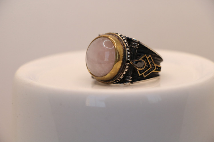 انگشتر نقره مردانه عقیق سلیمانی صورتی