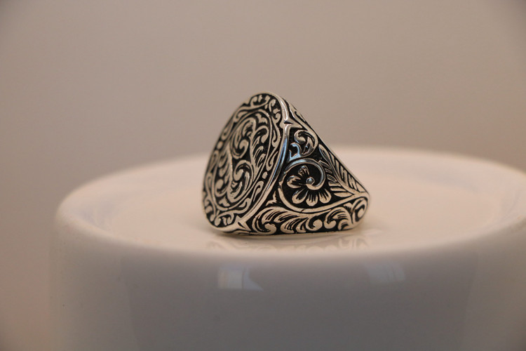 انگشتر نقره مردانه سیاه قلم شمشاد