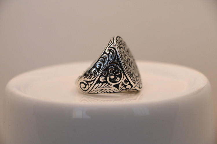 انگشتر نقره مردانه سیاه قلم شمشاد