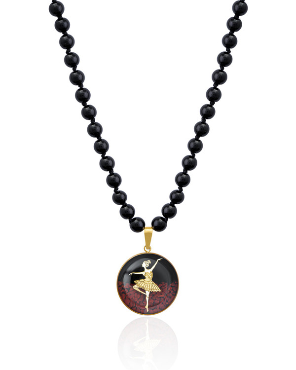 گردنبند ورق طلا سنگ اونیکس بالرین