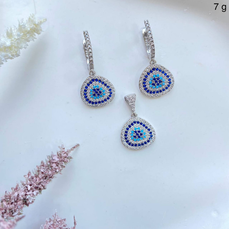 نیم ست نقره زنانه چشم نظر طرح اشکی