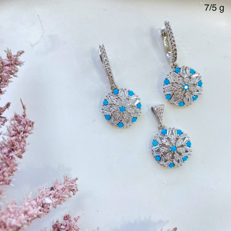 نیم ست نقره زنانه فیروزه طرح بلور