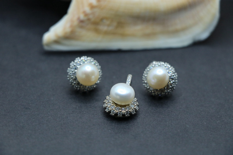 نیم ست نقره زنانه مروارید پرورشی