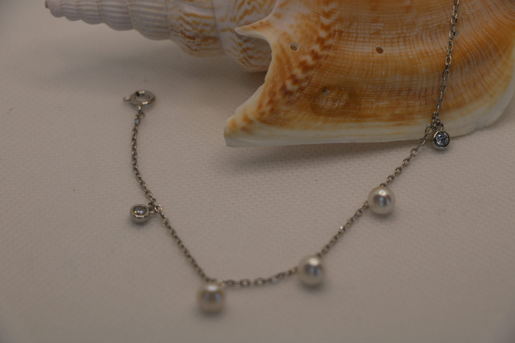 دستبند نقره زنانه مرواریدی تک رنج