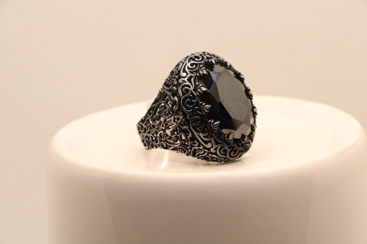 انگشتر نقره مردانه سنگ اونیکس بیضی طرح گلستان