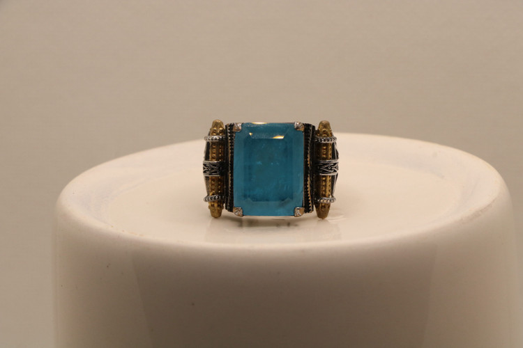 انگشتر نقره مردانه آپاتیت چهار گوش طرح یونانی