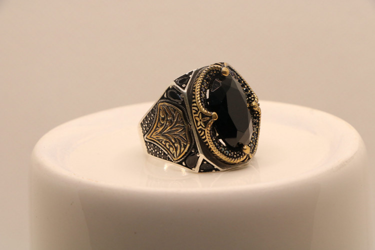 انگشتر نقره مردانه سنگ اونیکس بیضی مجلسی