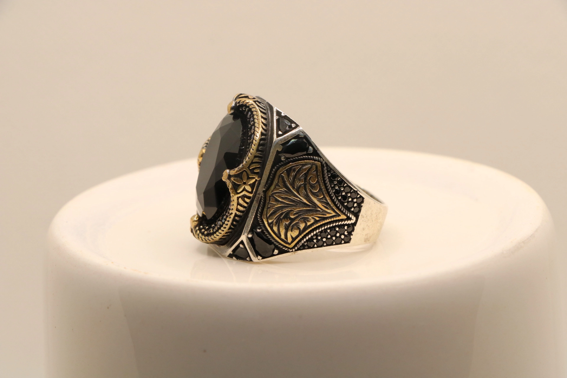 انگشتر نقره مردانه سنگ اونیکس بیضی مجلسی