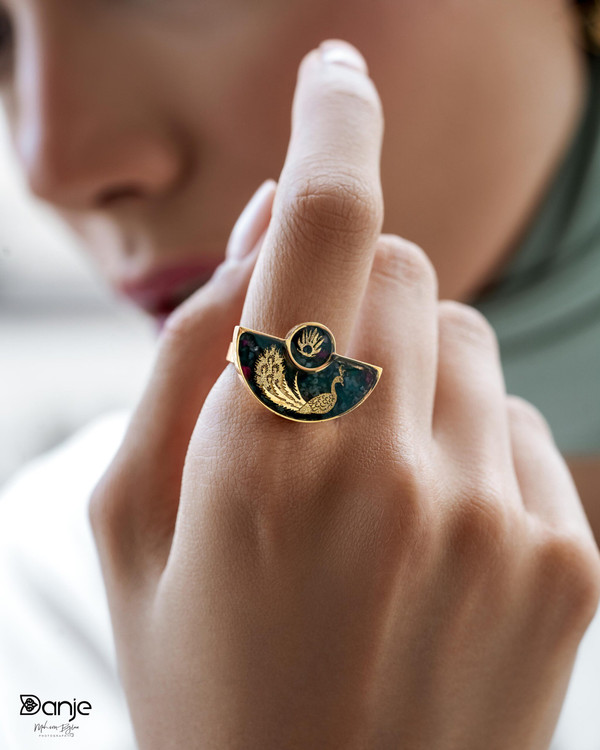 انگشتر ورق طلا نیم دایره طاووس