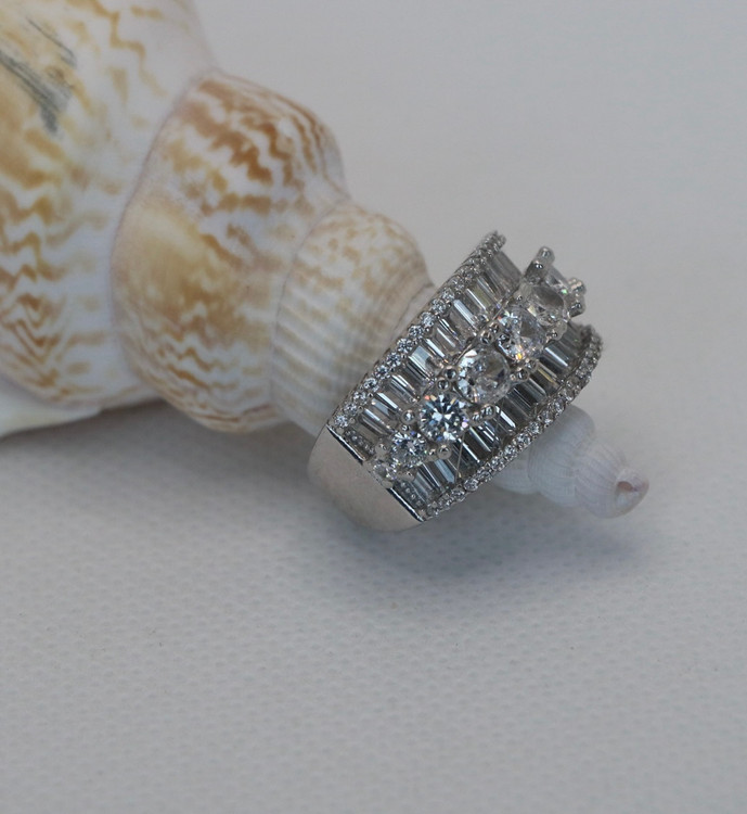 انگشتر نقره زنانه کوکتل نگین باگت