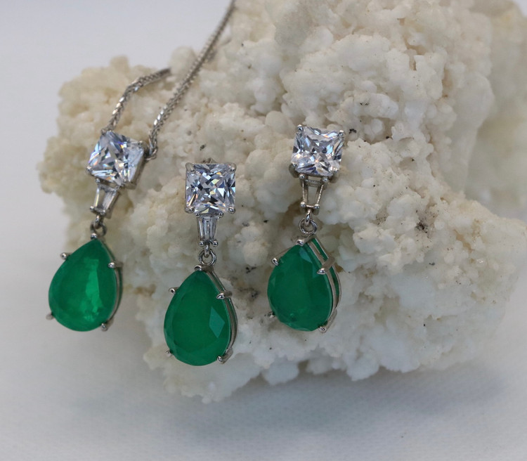 نیم ست نقره زنانه کوارتز سبز زمردی