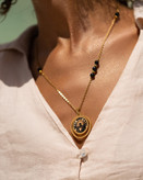 گردنبند ورق طلای زنانه سنگ و زنجیر تابان