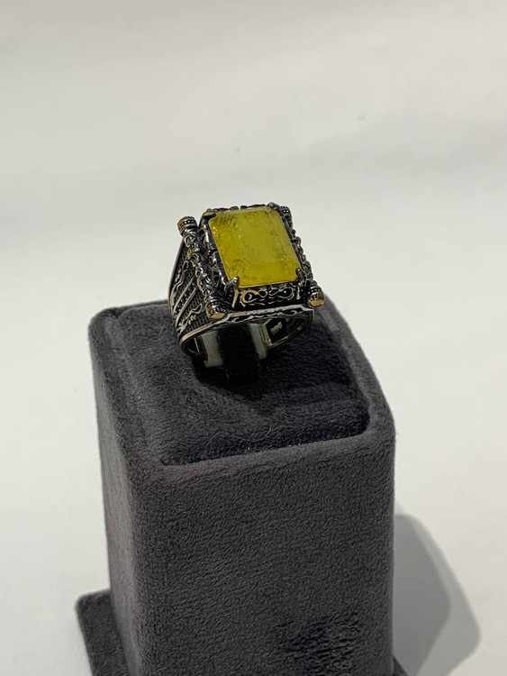 انگشتر نقره مردانه آپاتیت زرد کمیاب
