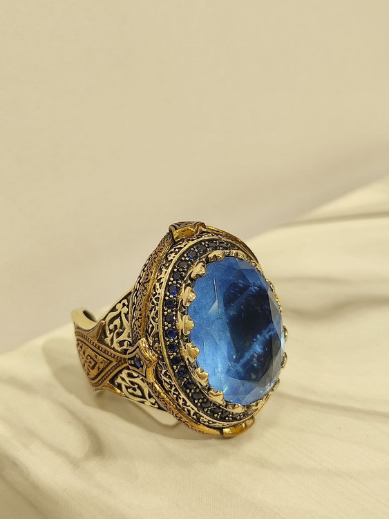 انگشتر نقره مردانه آپاتیت آبی