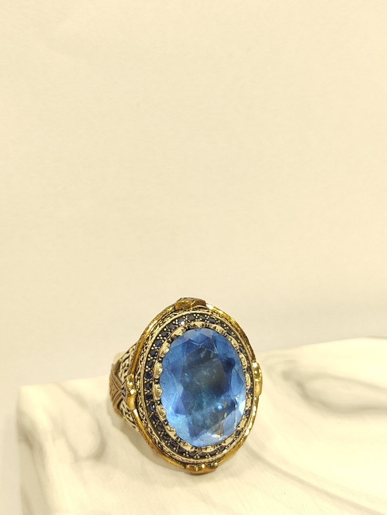 انگشتر نقره مردانه آپاتیت آبی