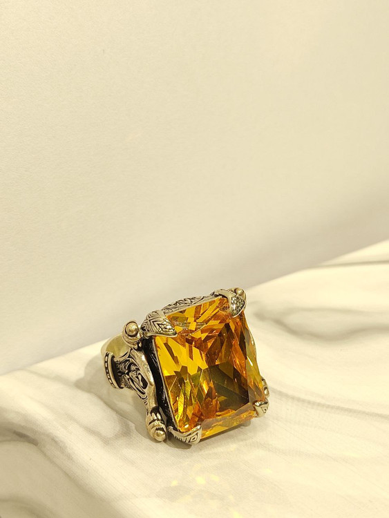 انگشتر نقره مردانه سیترین کلکسیونی