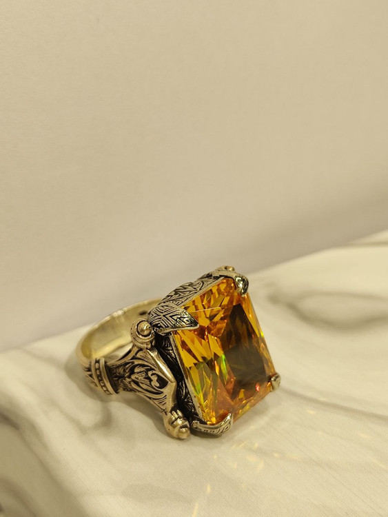 انگشتر نقره مردانه سیترین کلکسیونی