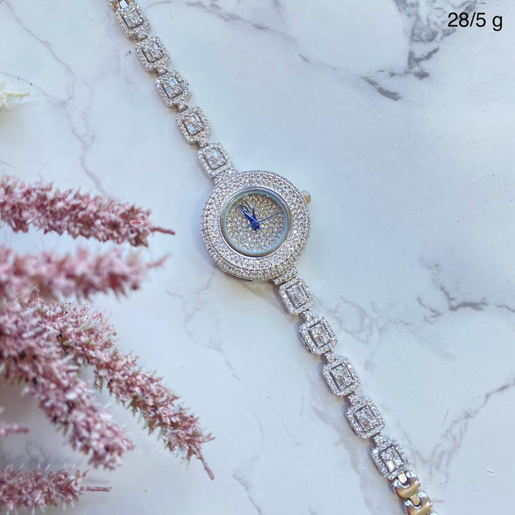 ساعت نقره زنانه فول نگین جواهری