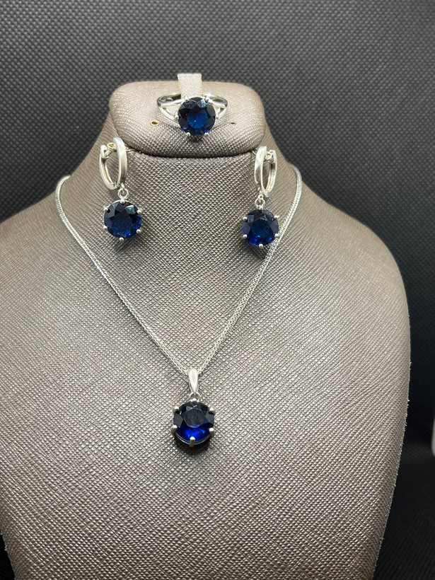 نیم ست نقره زنانه یاقوت کبود