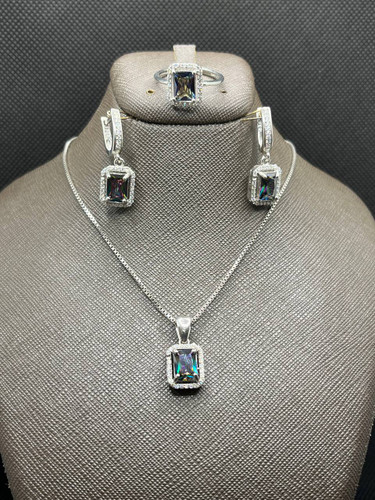 نیم ست نقره زنانه کوارتز هفت رنگ چهار گوش