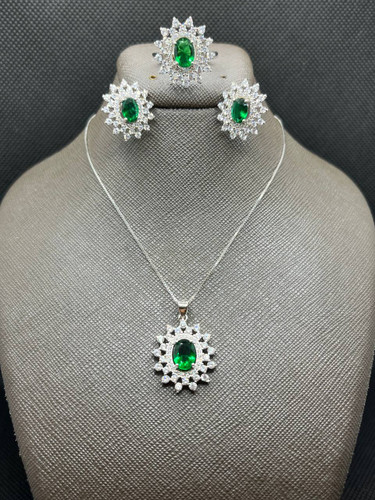 نیم ست نقره زنانه کوارتز سبز زمردی