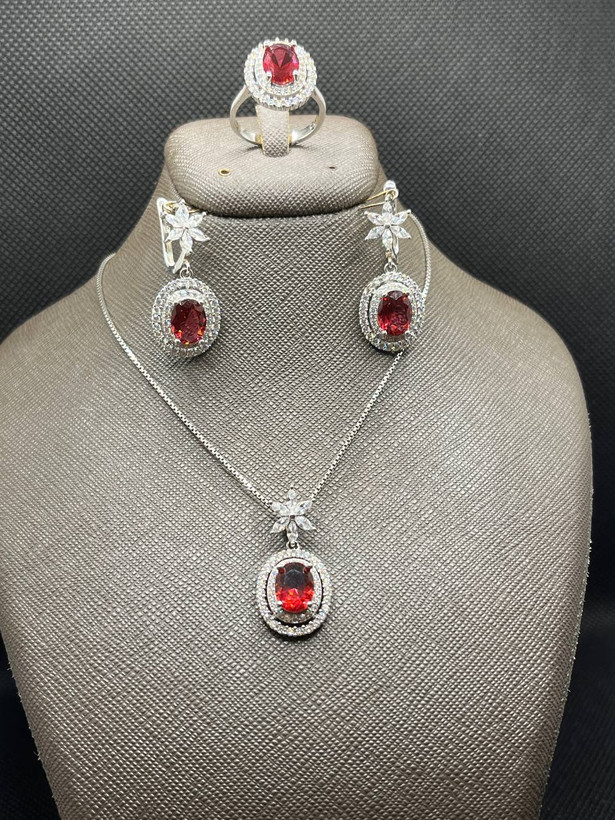 نیم ست نقره زنانه یاقوت سرخ