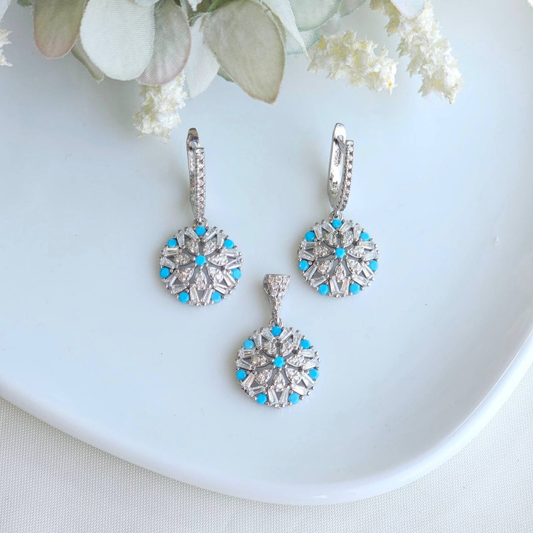 نیم ست نقره زنانه فیروزه طرح بلور