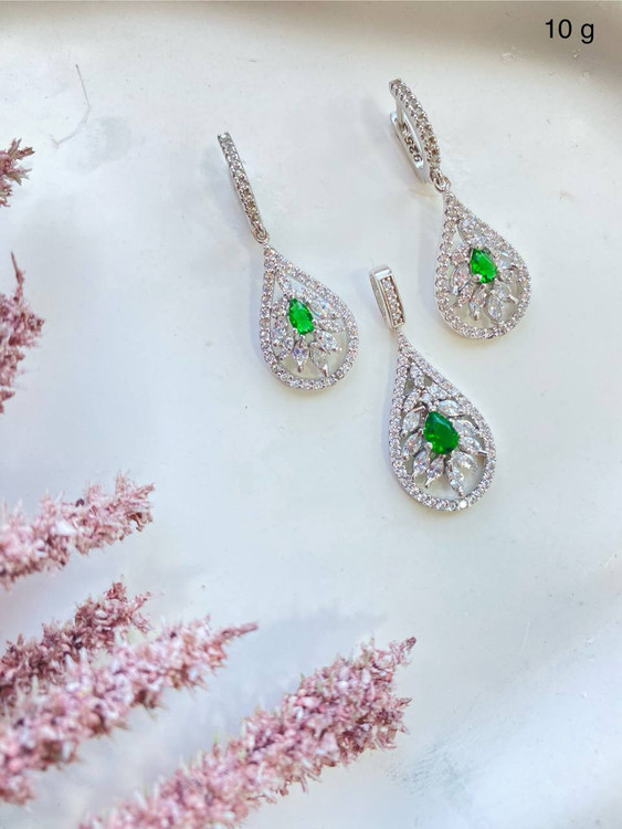 نیم ست نقره زنانه کوارتز سبز زمردی