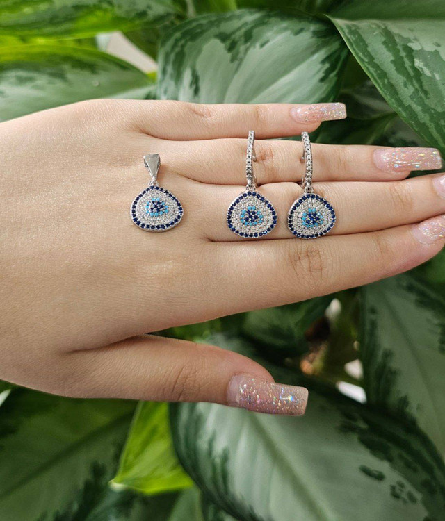 نیم ست نقره زنانه چشم نظر طرح اشکی