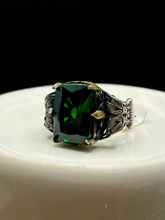 انگشتر نقره مردانه زمرد سبز اتمی