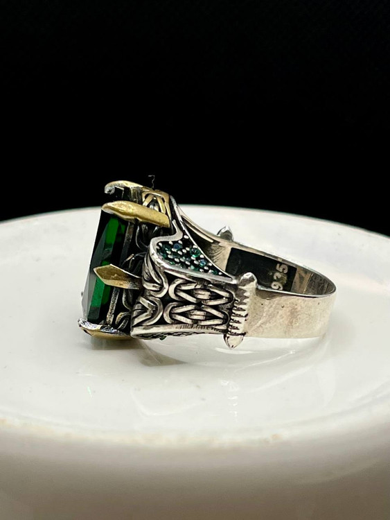 انگشتر نقره مردانه زمرد سبز اتمی