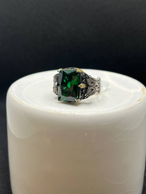 انگشتر نقره مردانه زمرد سبز اتمی