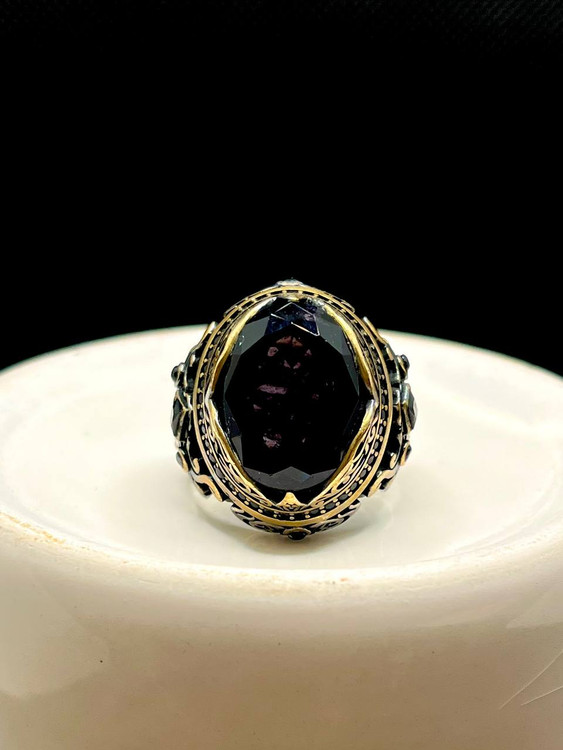 انگشتر نقره مردانه سنگ اونیکس اووال طرح صفوی