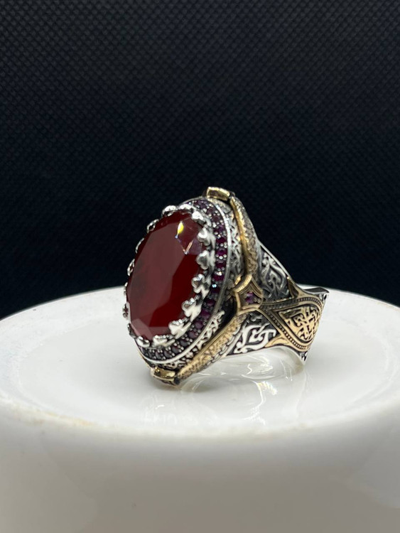 انگشتر نقره مردانه سنگ عقیق جگری سلطنتی