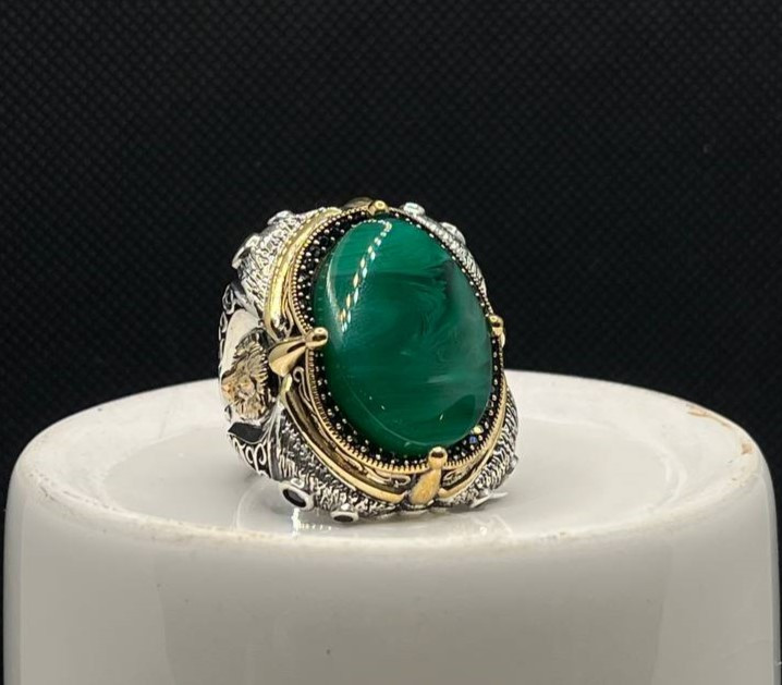 انگشتر نقره مردانه عقیق سلیمانی سبز