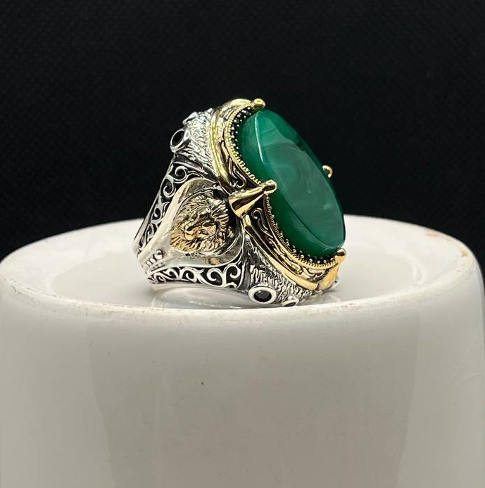 انگشتر نقره مردانه عقیق سلیمانی سبز