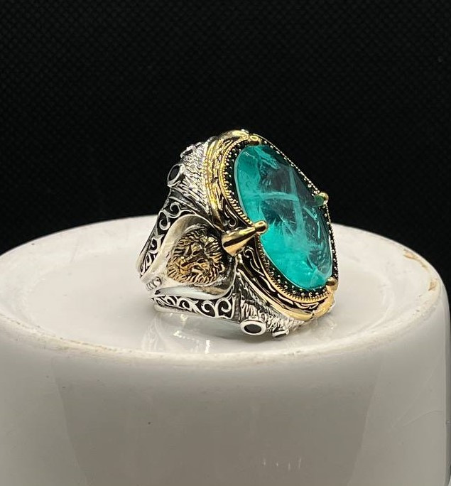 انگشتر نقره مردانه آپاتیت آبی دریایی سلطنتی