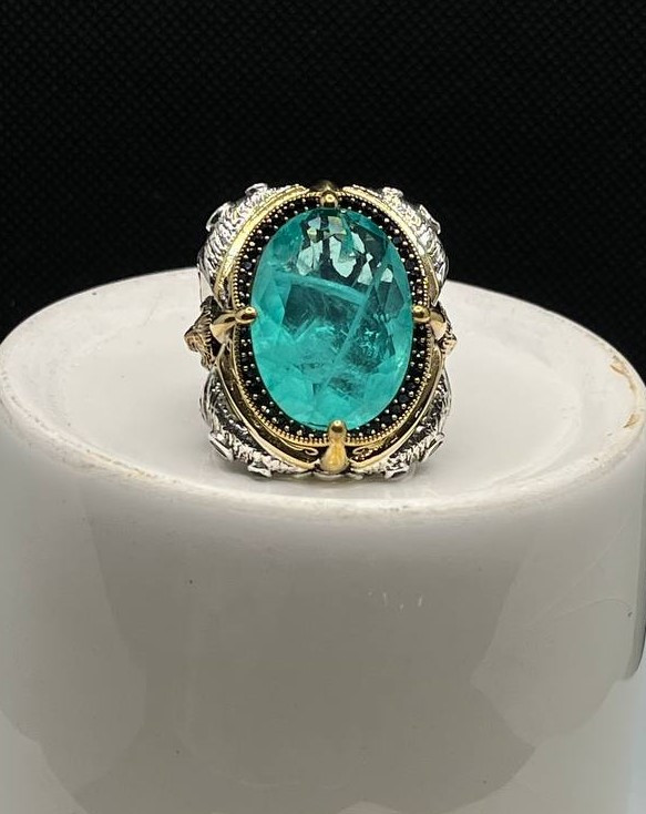 انگشتر نقره مردانه آپاتیت آبی دریایی سلطنتی